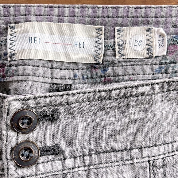 ANTHROPOLOGIE Hei Hei Marlena Gray Linen Embroidered Detail Roll Cuff Pants 28 - Picture 13 of 14